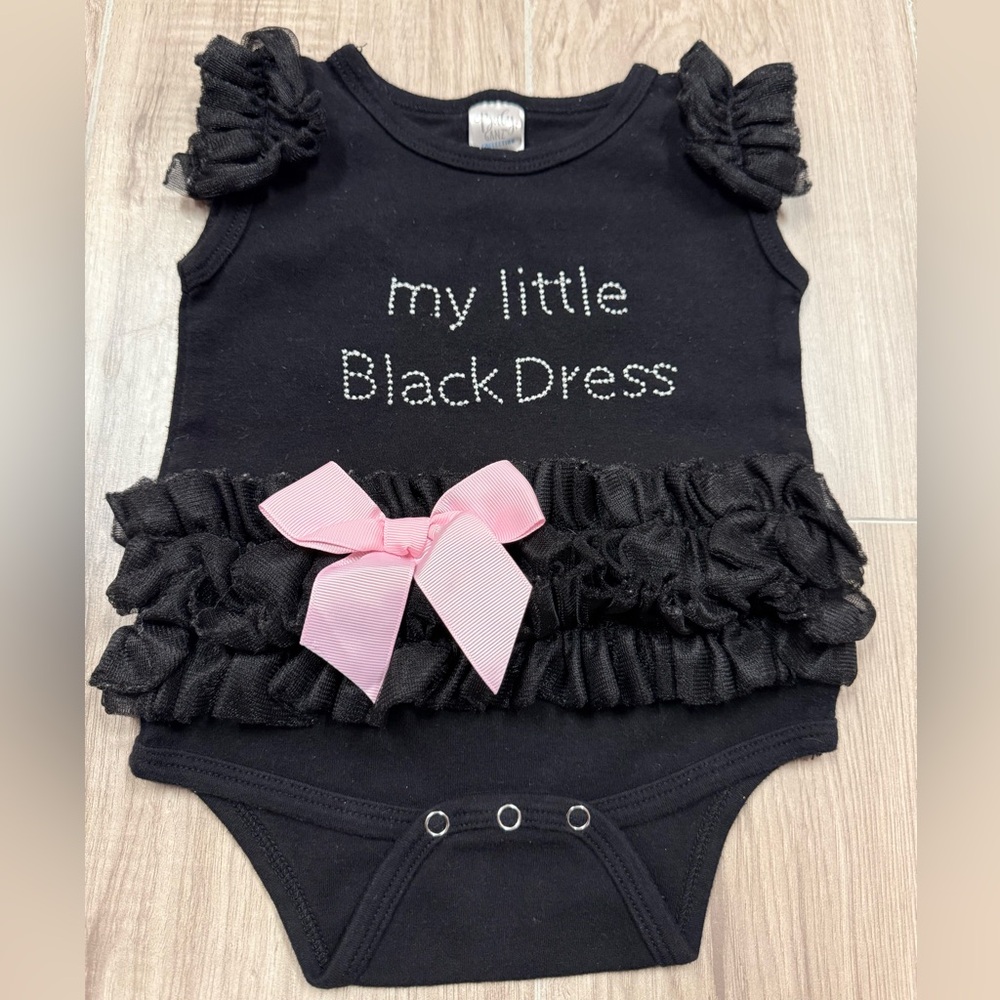 Ganz My Little Black Dres Baby Onesie with Pink Bow Size 12-18 Months